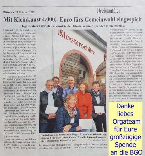 Kleinkunst-Organisatoren spenden 800 �